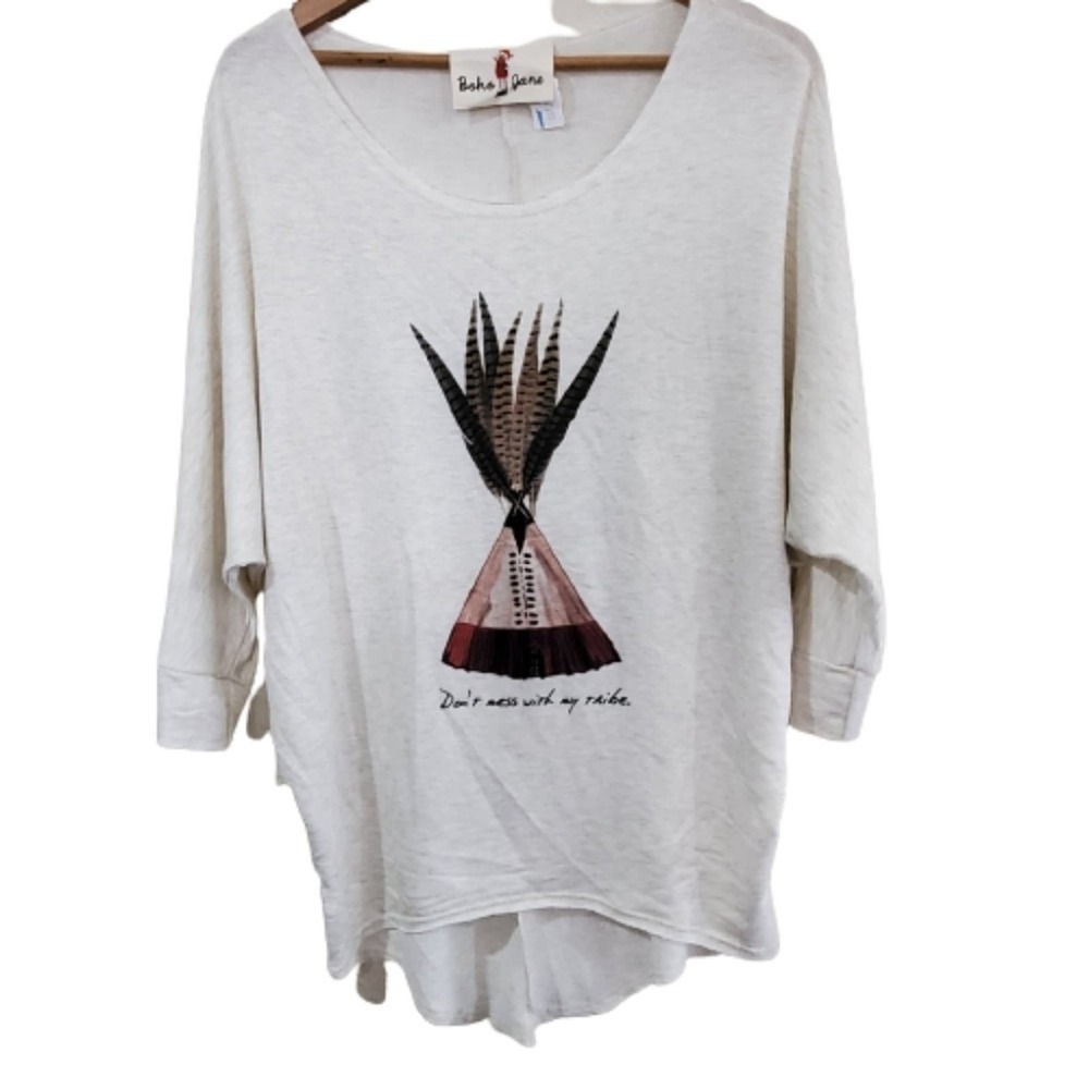 Boho Jane Blouse Womens Size Small Hi- Low Long Sleeve Don't Mess With My Tribe